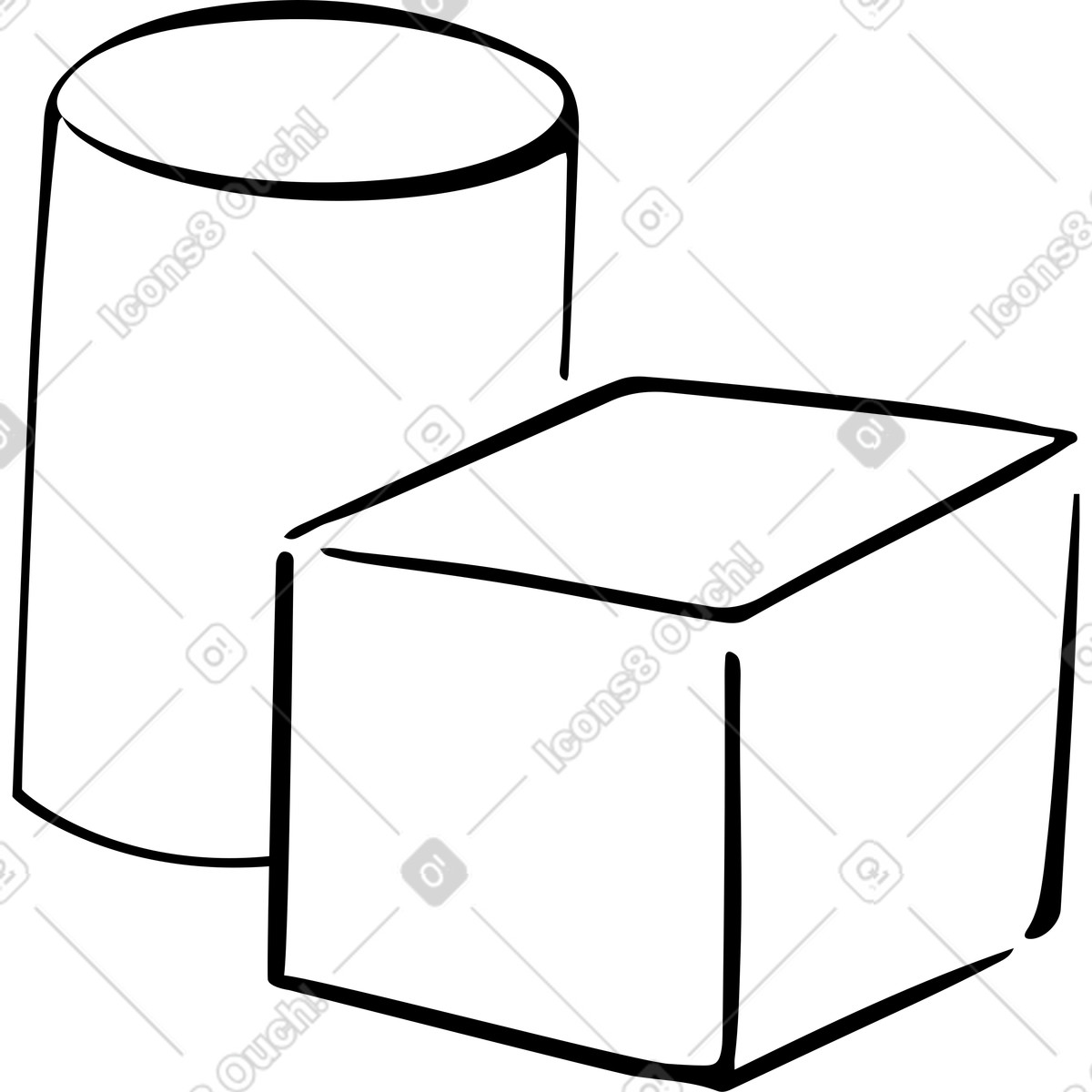 Ilustración Formas para dibujo artístico cubo y cilindro en estilo Line a descargar en PNG SVG