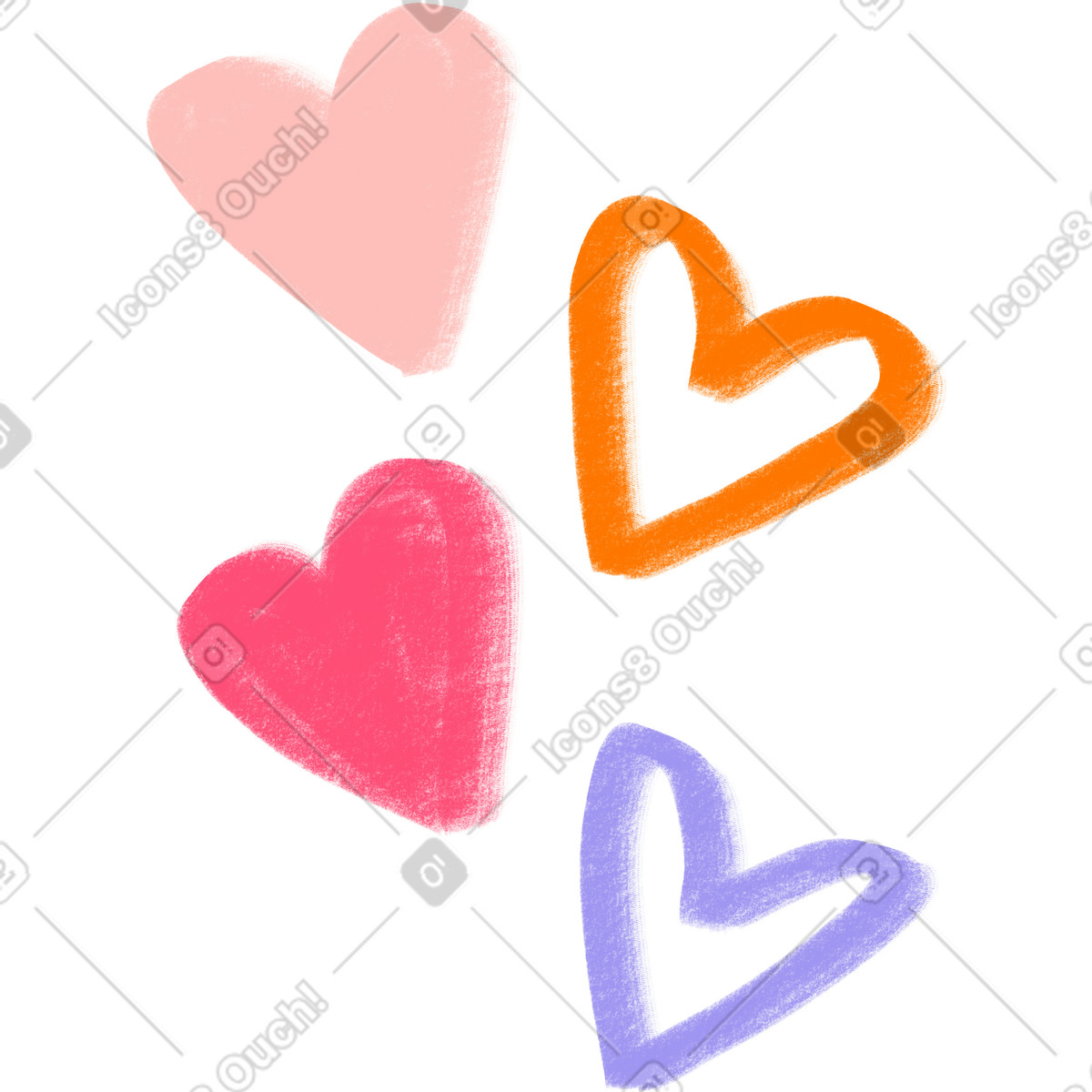 Doodle 스타일의 Four hearts in the line 일러스트레이션 PNG, SVG 다운로드