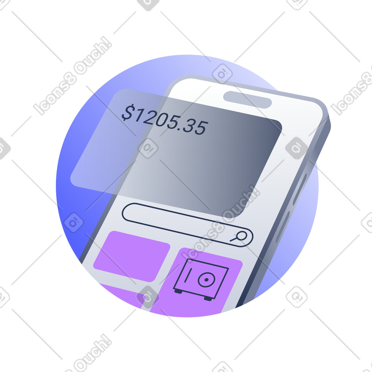 Illustration Compte de gestion finances personnelles sur smartphone dans le style Lucent à télécharger aux formats PNG, SVG