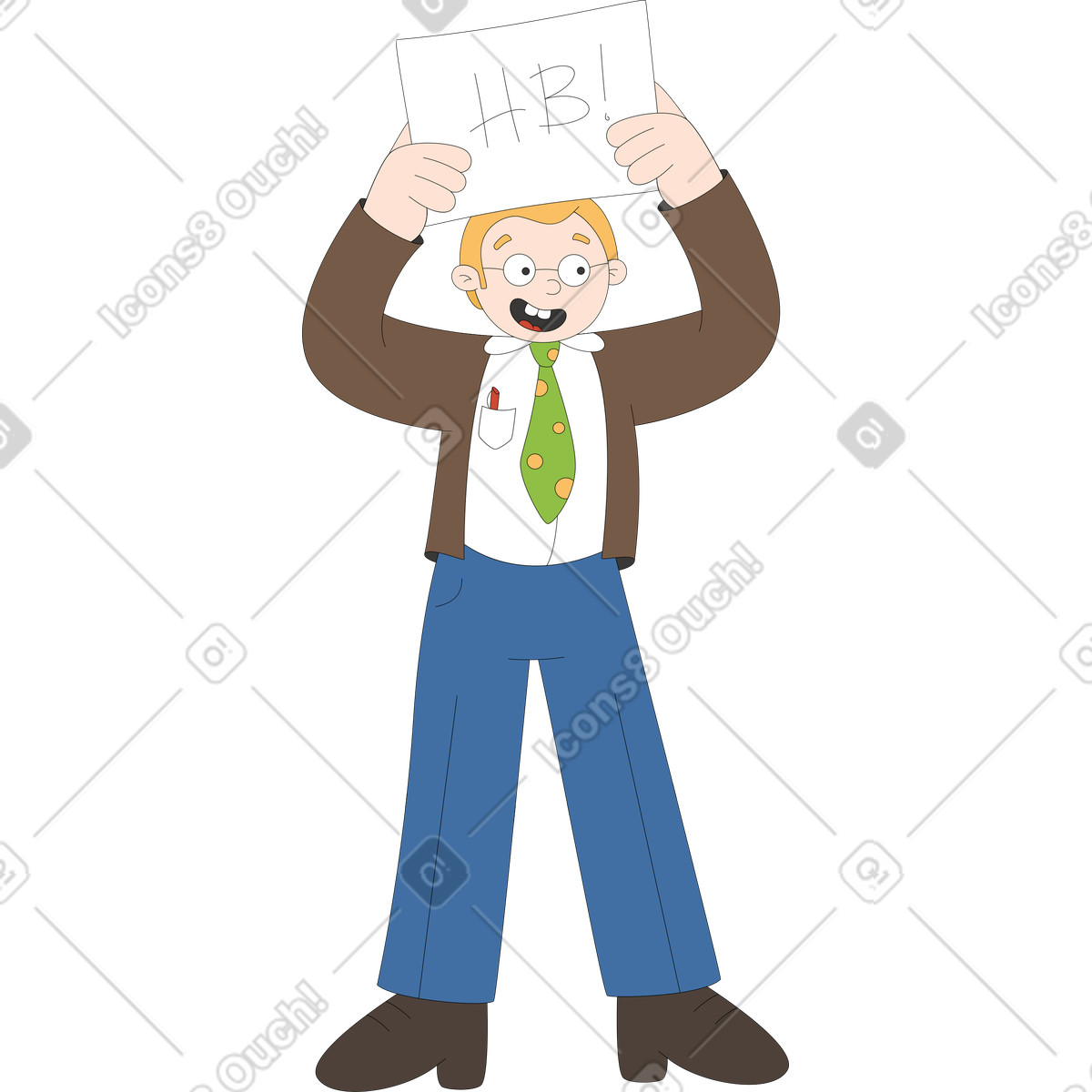 Ilustración Hombre con cartel hb en estilo Sitcom a descargar en PNG y SVG