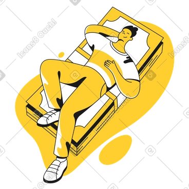 Man lying on stack of bills PNG, SVG