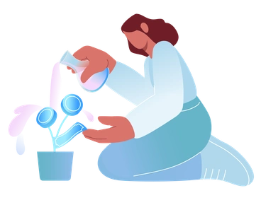 A person pouring liquid into a plant pot - Airy style illustration