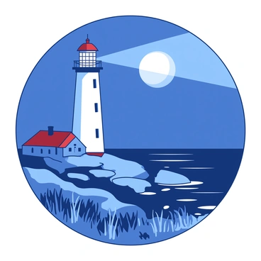 A lighthouse with a full moon glowing in the background