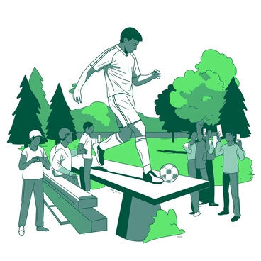 A white majestic statue of a soccer player is prominently displayed in the center of a green public park. The statue depicts a player mid-kick, capturing a dynamic moment of athleticism. Surrounding the statue, there are several fans with excited expressions, holding their smartphones and taking photographs. Some fans are wearing jerseys and hats, showing their support. In the background, there are trees and benches, adding to the atmosphere of the park.