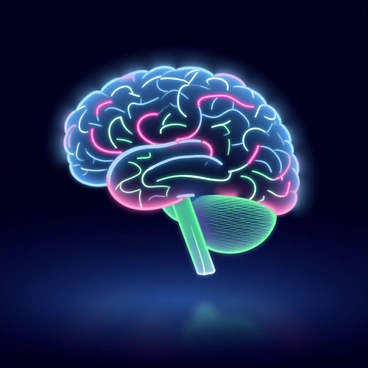 A digital brain with intricate circuitry patterns glowing in neon colors