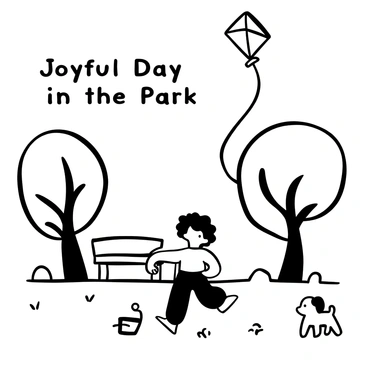 A child playing in a park captured as a joyful line illustration, conveying innocence and fun.