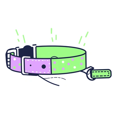 A dog collar is displayed prominently, adorned with various embellishments that catch the light. The collar features multiple small, shiny elements that create a sparkling effect with every slight movement. The main body of the collar is designed with a textured surface, enhancing its visual appeal. A buckle is positioned on one side, showcasing intricate detailing. The collar is laid out on a soft surface, allowing the shimmer to be highlighted against the backdrop. A small tag hangs from the collar, adding an extra element of charm.