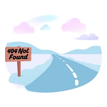 A lonely road stretching into the distance with a signpost reading '404 Not Found'