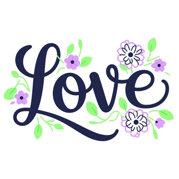 The word "LOVE" is written in elegant script, with each letter featuring delicate curves and flourishes. Surrounding the letters, there are intertwining flowers in various positions. The flowers have intricate petals that wrap around the letters, creating a harmonious blend of typography and nature. Detailed leaves sprout from the flowers, adding dimension to the composition. The overall arrangement forms a unified piece where the beauty of script and floral elements converge seamlessly.