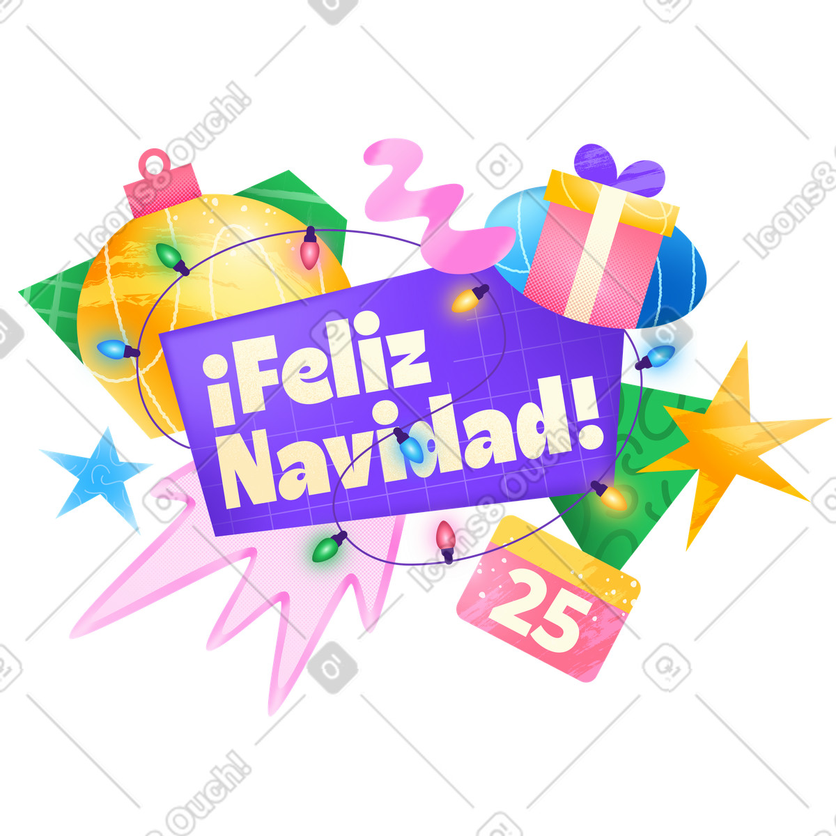 Lettering Feliz Navidad with Christmas decorations text illustration in Typography style download in PNG, SVG