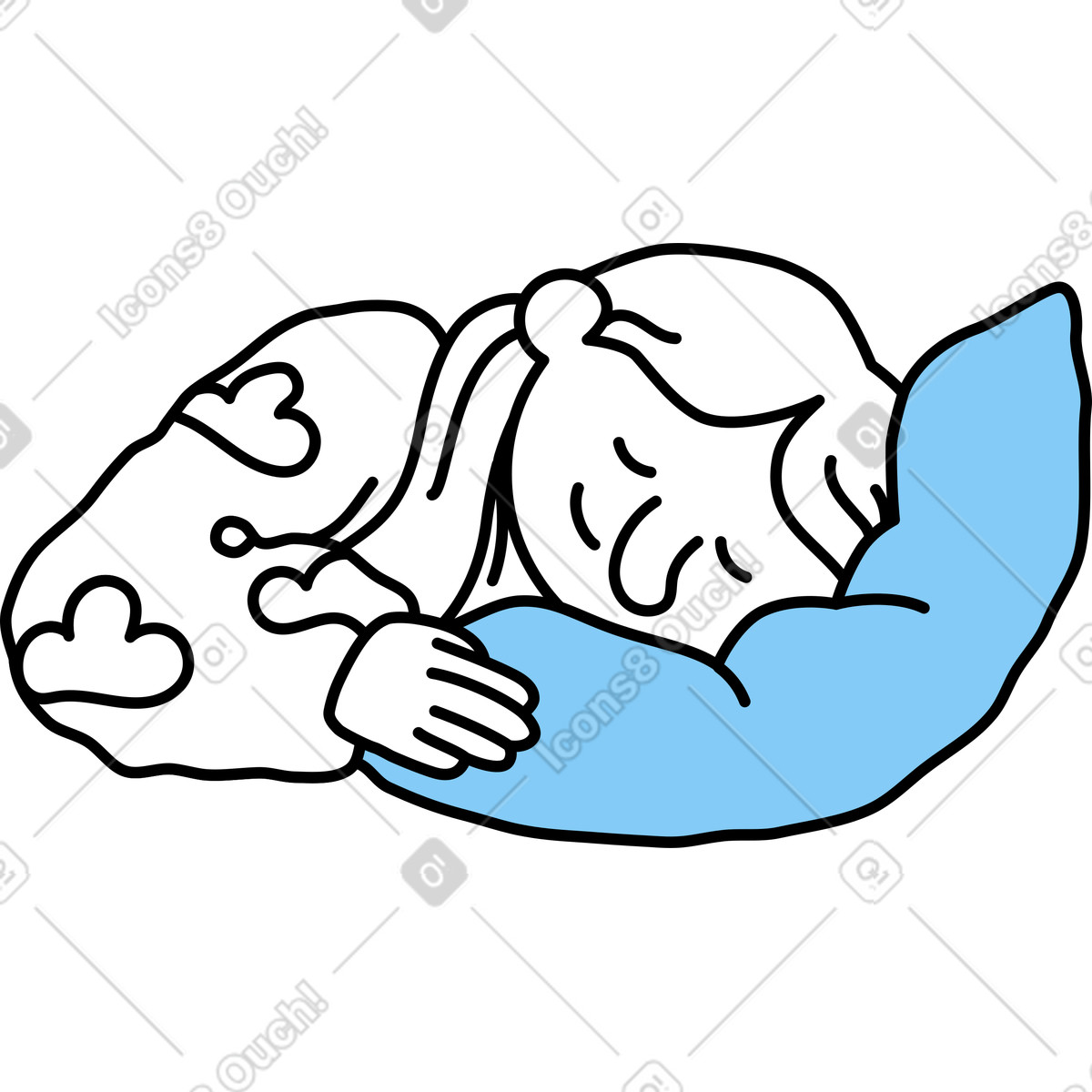 Frau schläft auf einem kissen-Illustration im Notes-Stil als Download in PNG, SVG