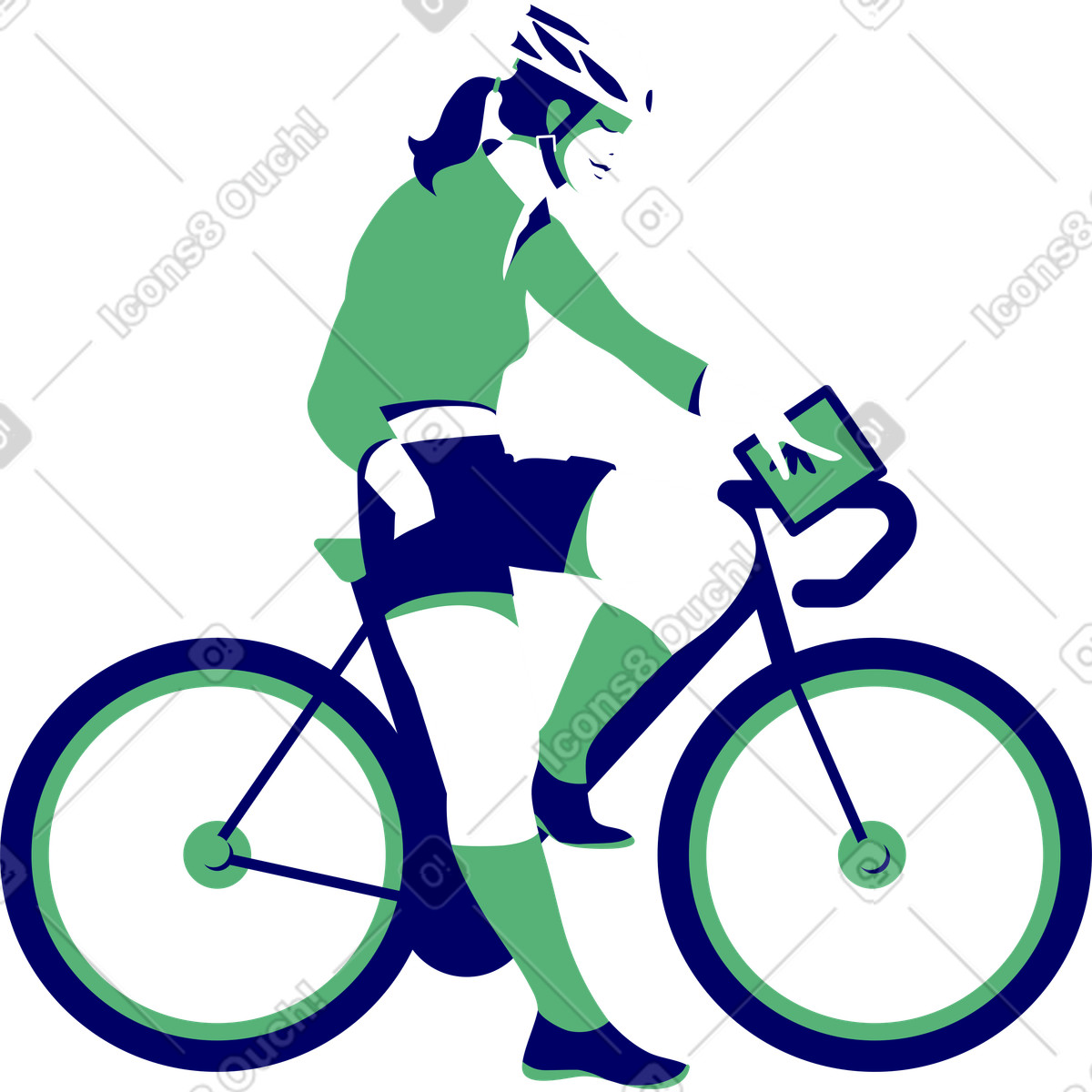 Female cyclist in helmet on mountain bike looks at navigator illustration Lounge style download PNG, SVG
