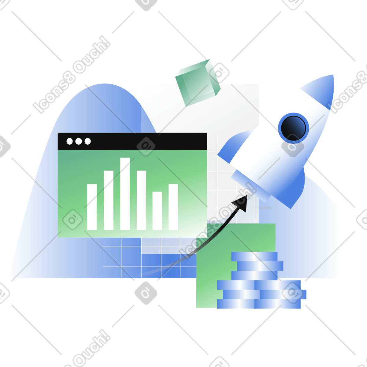 Fintech startup and business investment animated illustration in GIF, Lottie (JSON), AE