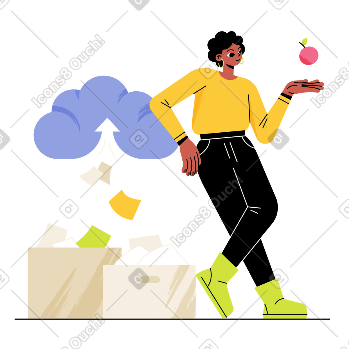 Worker managing files and folders, Secure cloud upload workflow illustration in Juicy style download in PNG, SVG