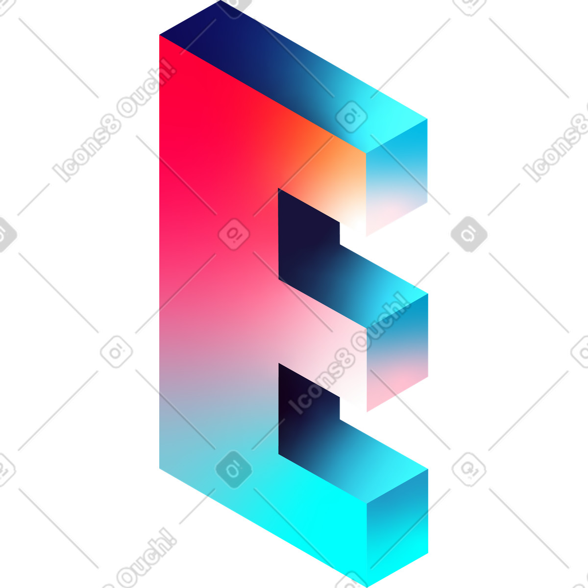 Glare スタイルの 等尺性の e 文字 のイラストをPNG、SVG形式でダウンロード