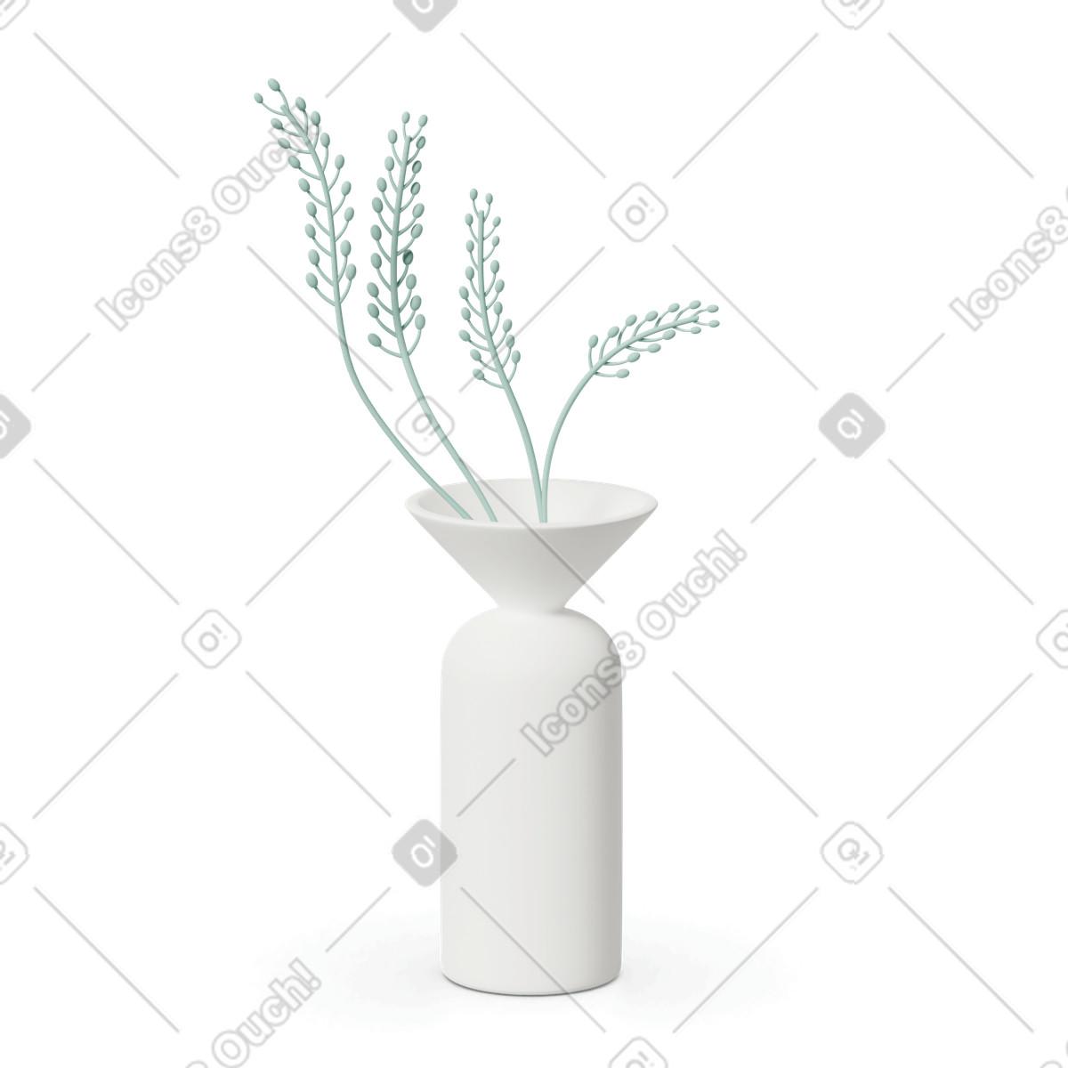Vase with green flowers illustration in 3D Casual life style download in PNG, SVG