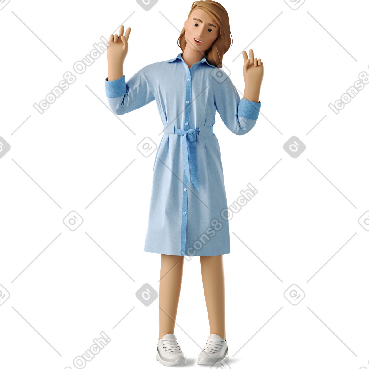 Illustration Non-binary person shows victory dans le style 3D Business à télécharger aux formats PNG, SVG