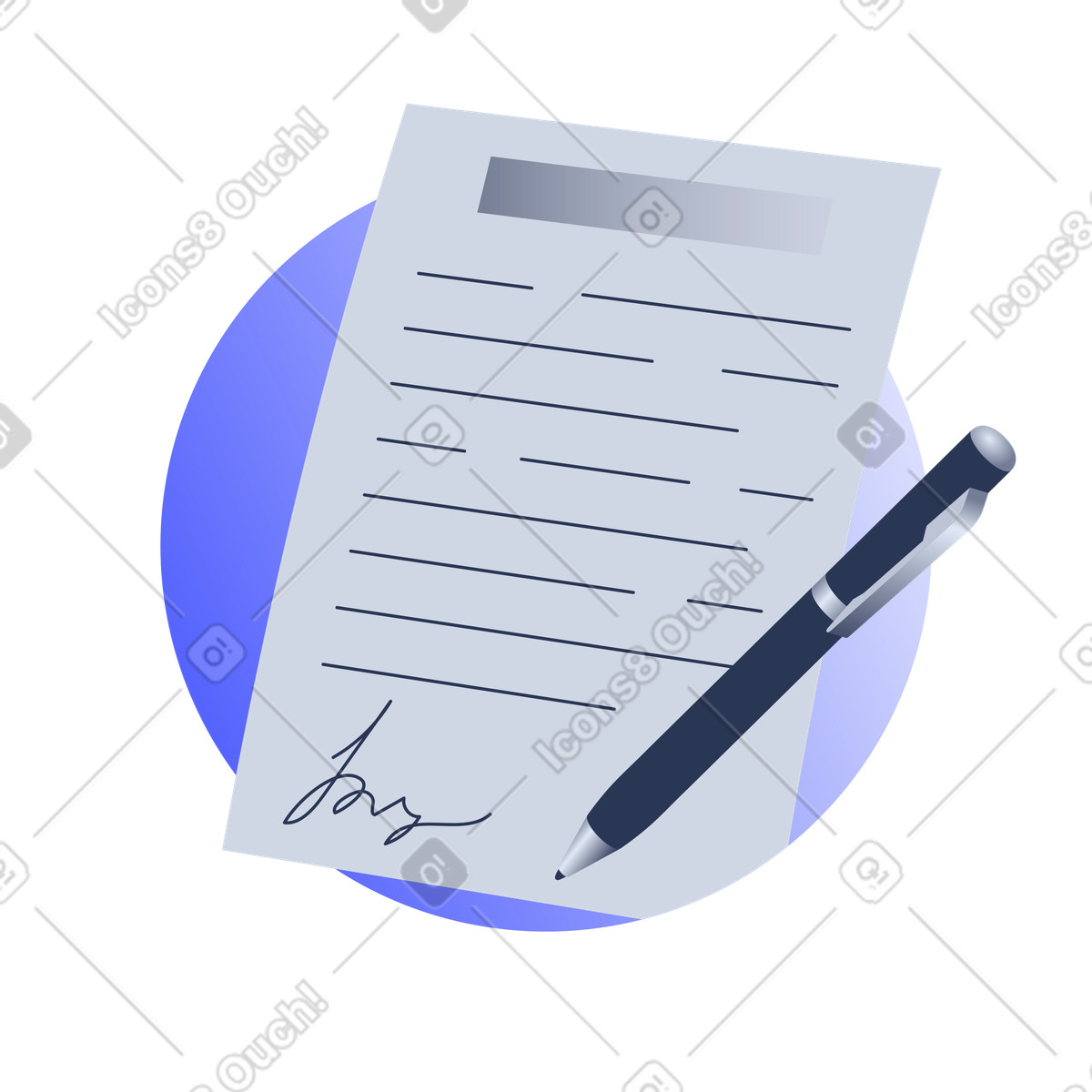 Contract signed with a pen illustration in Lucent style download in PNG, SVG