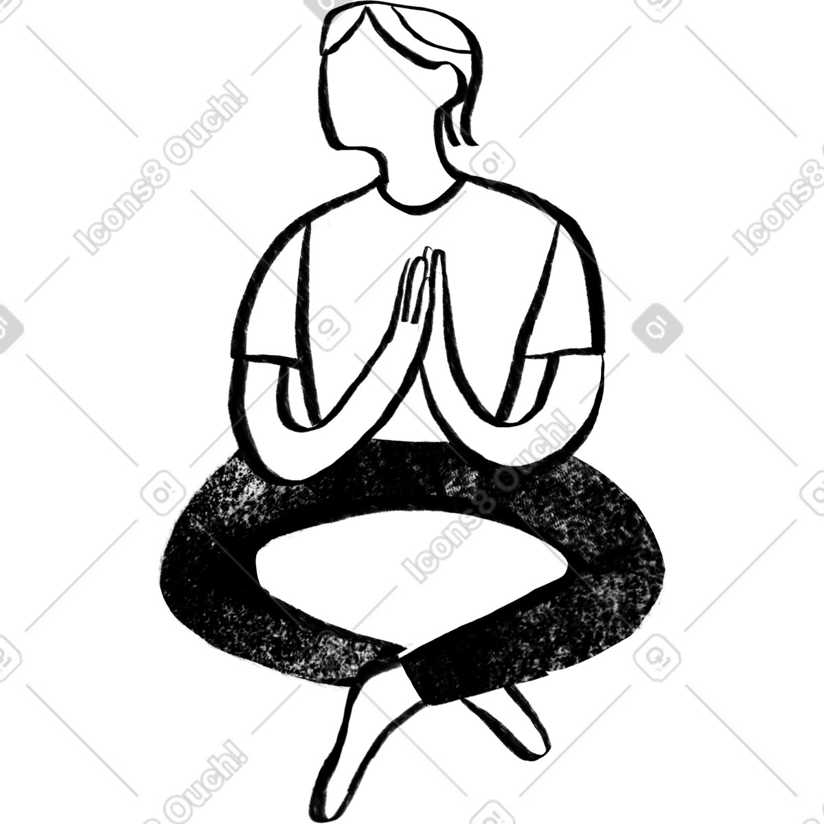 Ilustración Persona en blanco y negro sentada una pose de yoga estilo Company a descargar PNG SVG