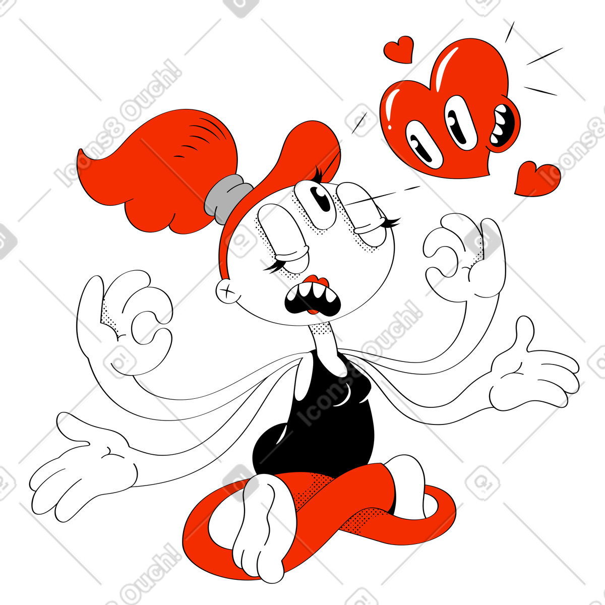 Woman opening her third eye and seeing a heart illustration in Looney style download in PNG, SVG