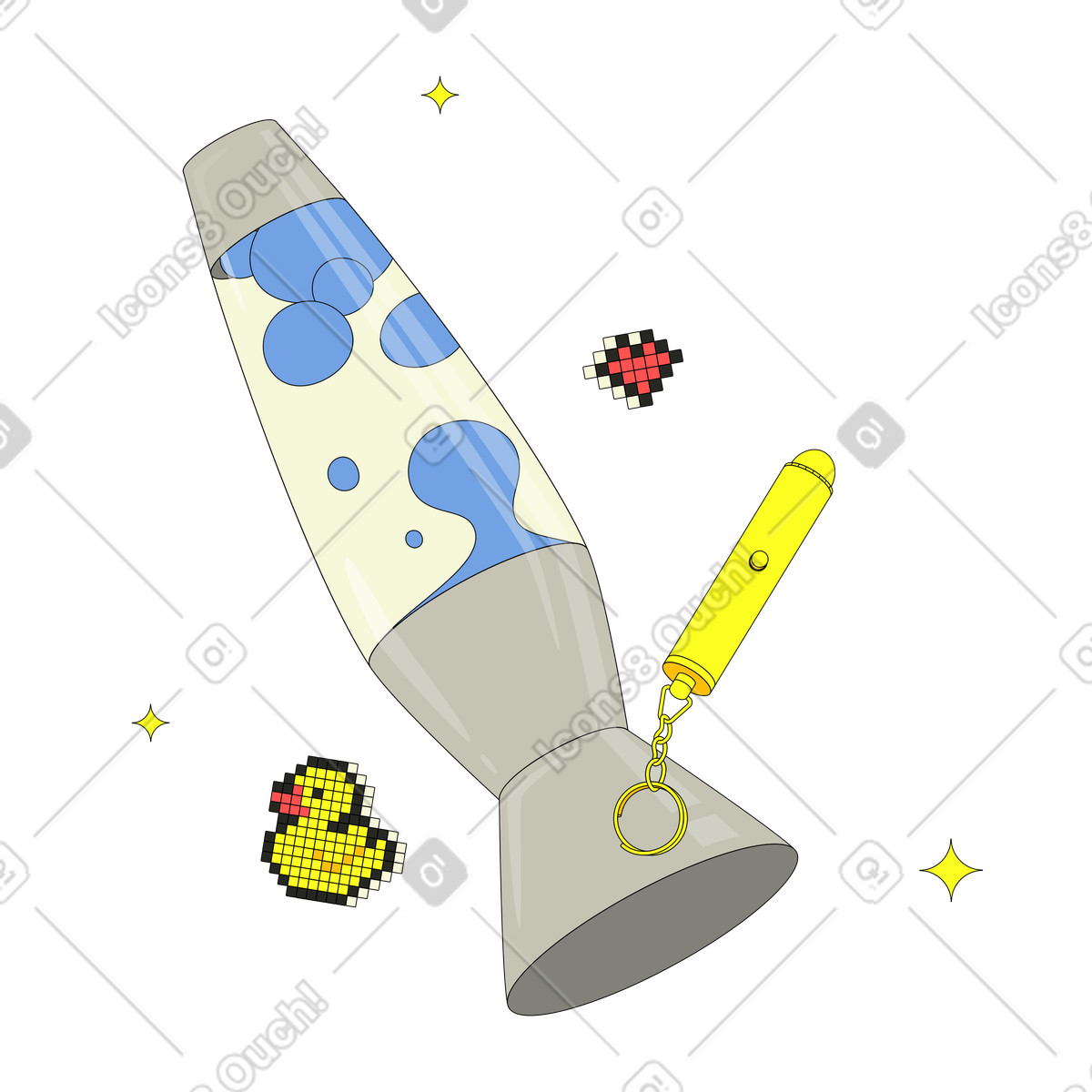 Lava lamp and laser pointer from the 90s animated illustration in GIF, Lottie (JSON), AE