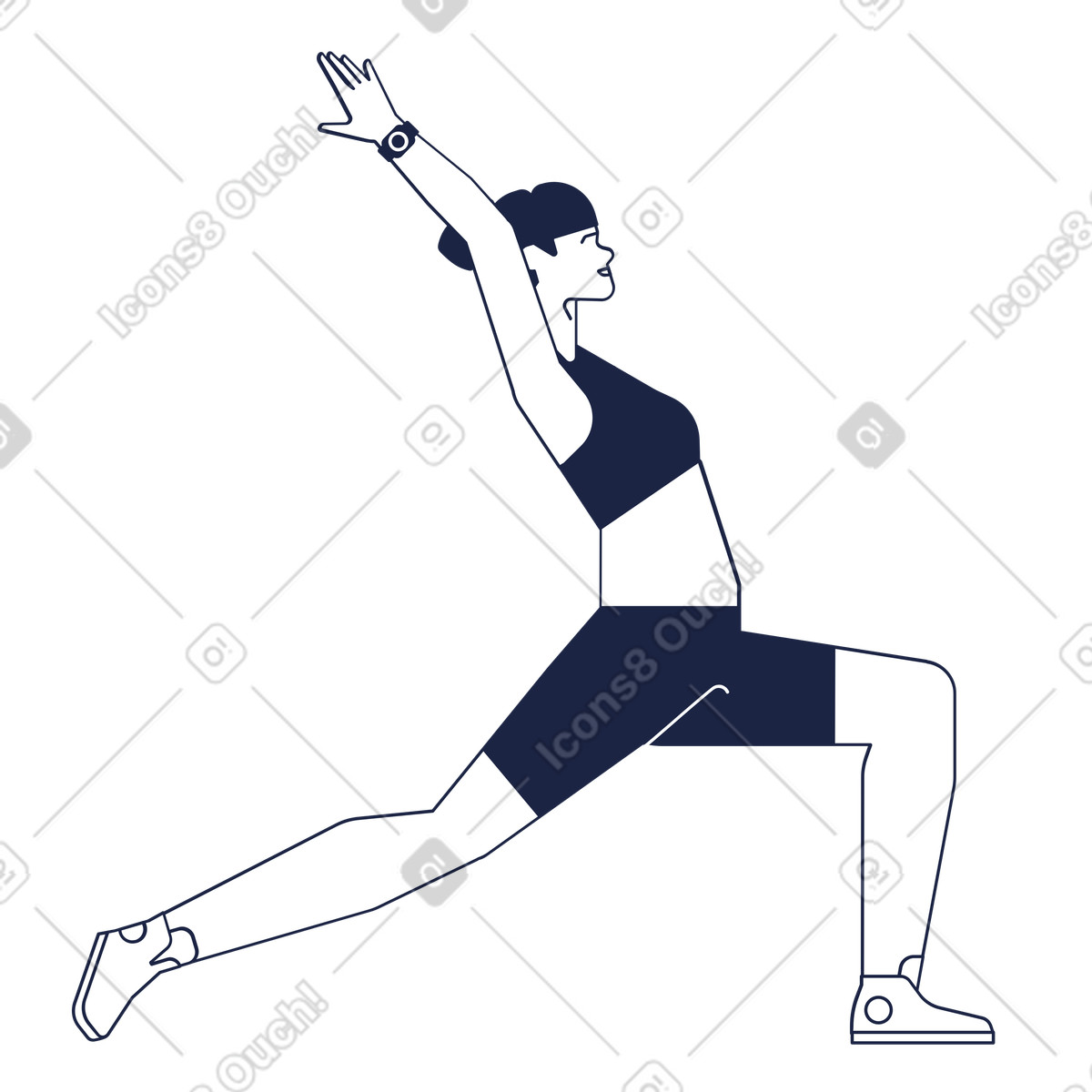 Woman in yoga pose with watch animated illustration Urban Line style download GIF, Lottie (JSON), AE