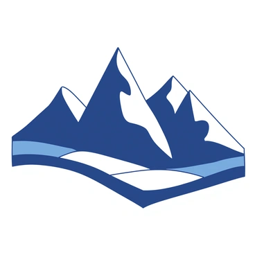 A duotone illustration featuring a mountain range composed of various geometric shapes that are inspired by the Fibonacci sequence. The peaks of the mountains rise sharply, creating a sense of height and depth. Each peak is outlined in a contrasting color, emphasizing the flowing patterns of the shapes. The foreground includes rolling hills that mimic the curves of the sequence, creating a harmonious transition between the mountains and the ground. The overall composition emphasizes the intricate connections of nature and mathematics through the arrangement of forms.