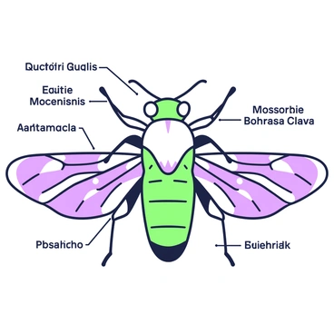 A detailed diagram of a "Drosophila" is displayed, showcasing its anatomy. The diagram features the insect's body segmented into distinct parts. The head is labeled with features like the compound eyes and antennae. The thorax is highlighted, with illustrations of the wings and legs. The abdomen is depicted, showing the segmented structure. Each part includes precise labels, providing clarity to the various anatomical features of the Drosophila. The entire diagram is organized in a clean layout, ensuring easy readability of the labels.