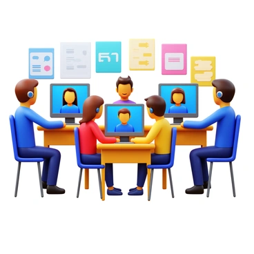 A group of students engaged in practicing foreign languages. Each student is sitting at a desk with an AI avatar displayed on a computer screen. The avatars are diverse in appearance, reflecting different cultures and languages. The students are interacting with the avatars, speaking and responding in real-time. The classroom has a modern design with colorful educational posters on the walls. Each desk is equipped with headphones and microphones for clear communication.