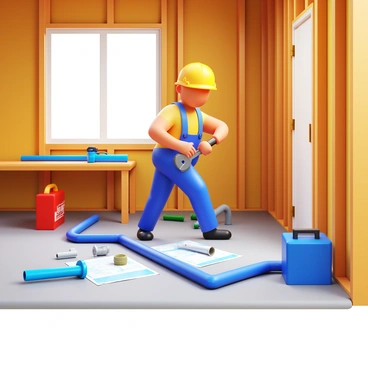 A contractor working on plumbing in a newly constructed home