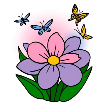 A close view of a giant flower blooming, attracting magical butterflies in a fantastical setting.