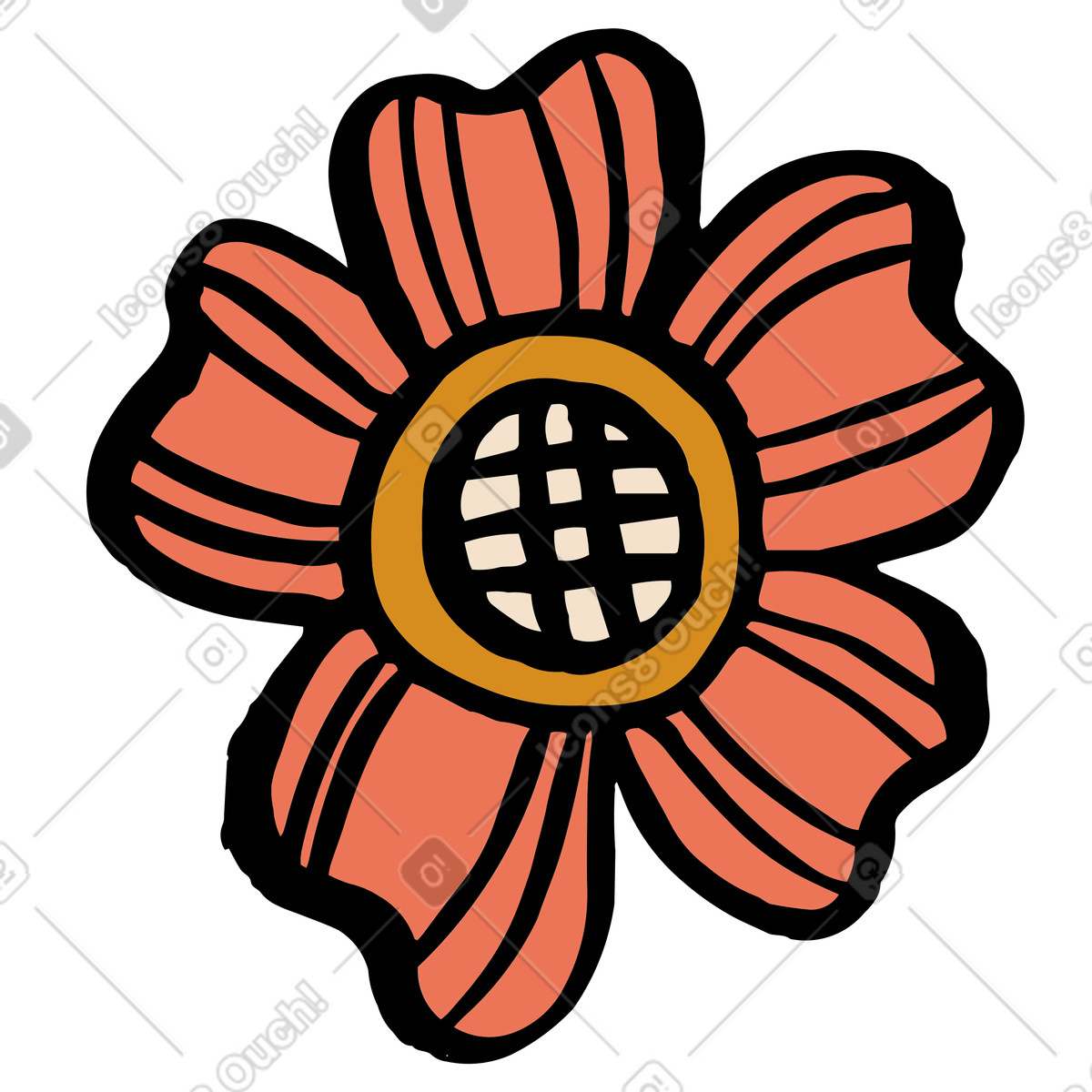Scandi スタイルの Flower with coral petals のイラストをPNG、SVG形式でダウンロード