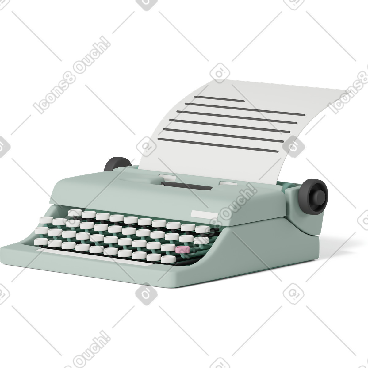 3D Casual life 스타일의 Green typewriter 일러스트레이션 PNG, SVG 다운로드