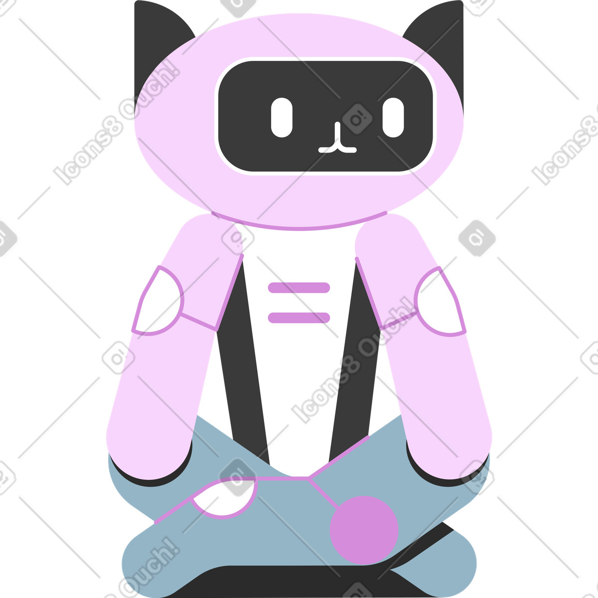 Roboterkatze-Illustration im Marginalia-Stil als Download in PNG, SVG