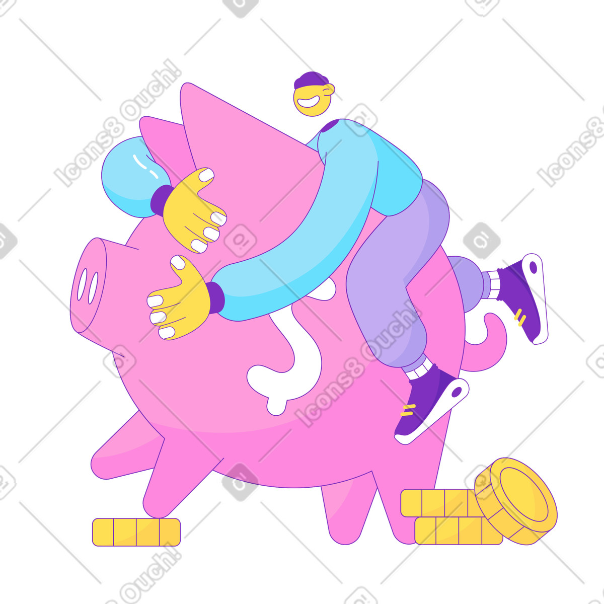 Guy e il salvadanaio illustrazione in stile Elastic scarica in PNG, SVG