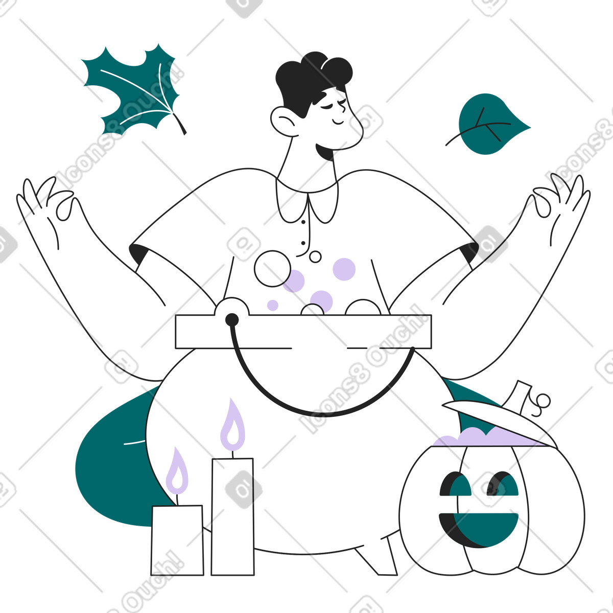 Illustration Le type prépare la potion magique dans style Sammy Line à télécharger aux formats PNG, SVG