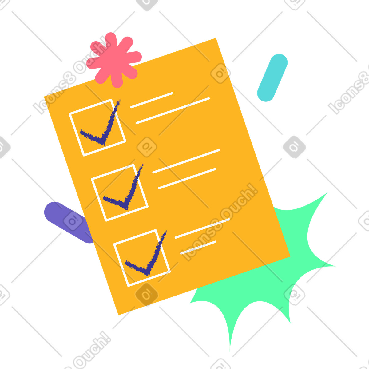 Lista di controllo con attività completate, produttività e raggiungimento degli obiettivi illustrazione in stile Bright scarica in PNG, SVG