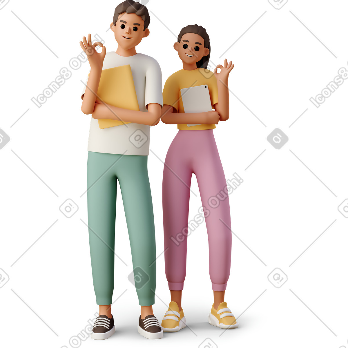 3D Casual life 스타일의 Students making ok sign 일러스트레이션 PNG, SVG 다운로드