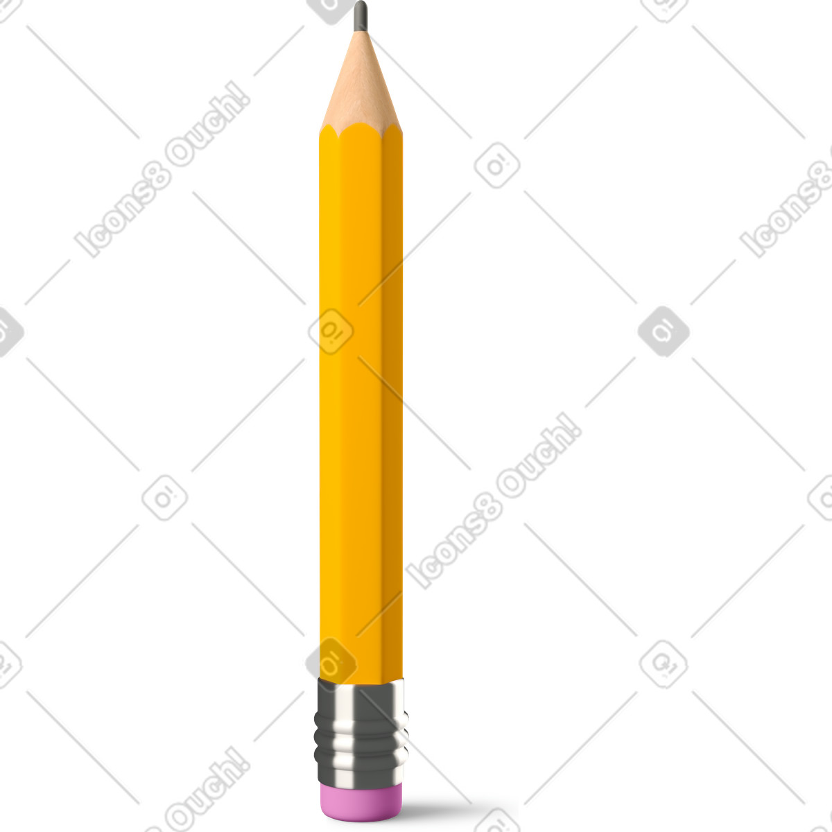 下载 3D Business 风格的 有橡皮擦的黄色铅笔 插画，支持 PNG、SVG 格式