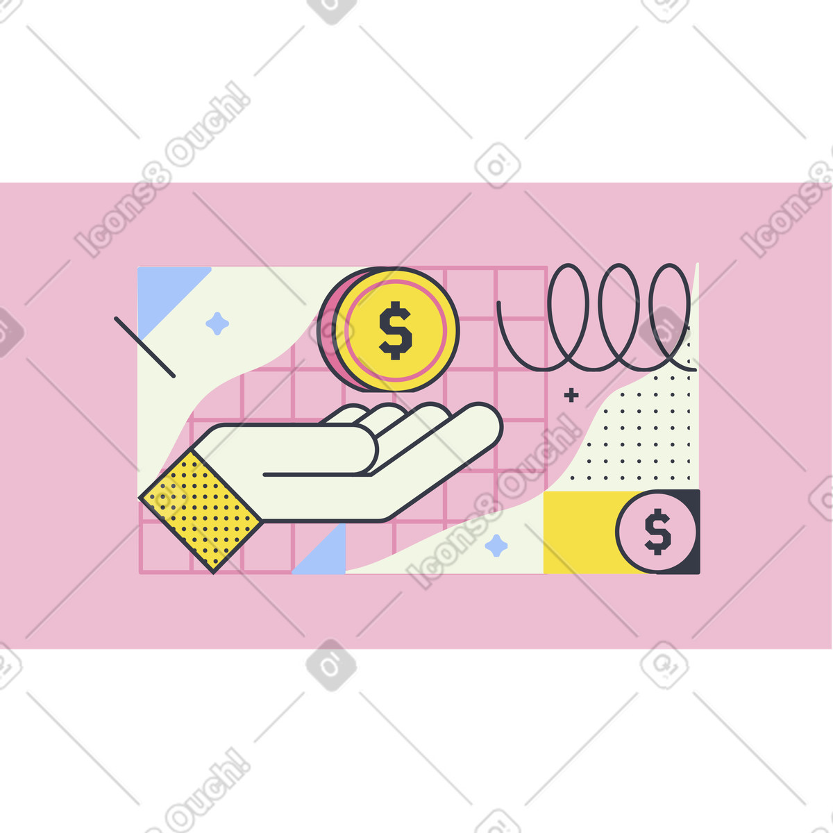 Mano che tiene una moneta e fa soldi facilmente illustrazione in stile Abstract scarica in PNG, SVG