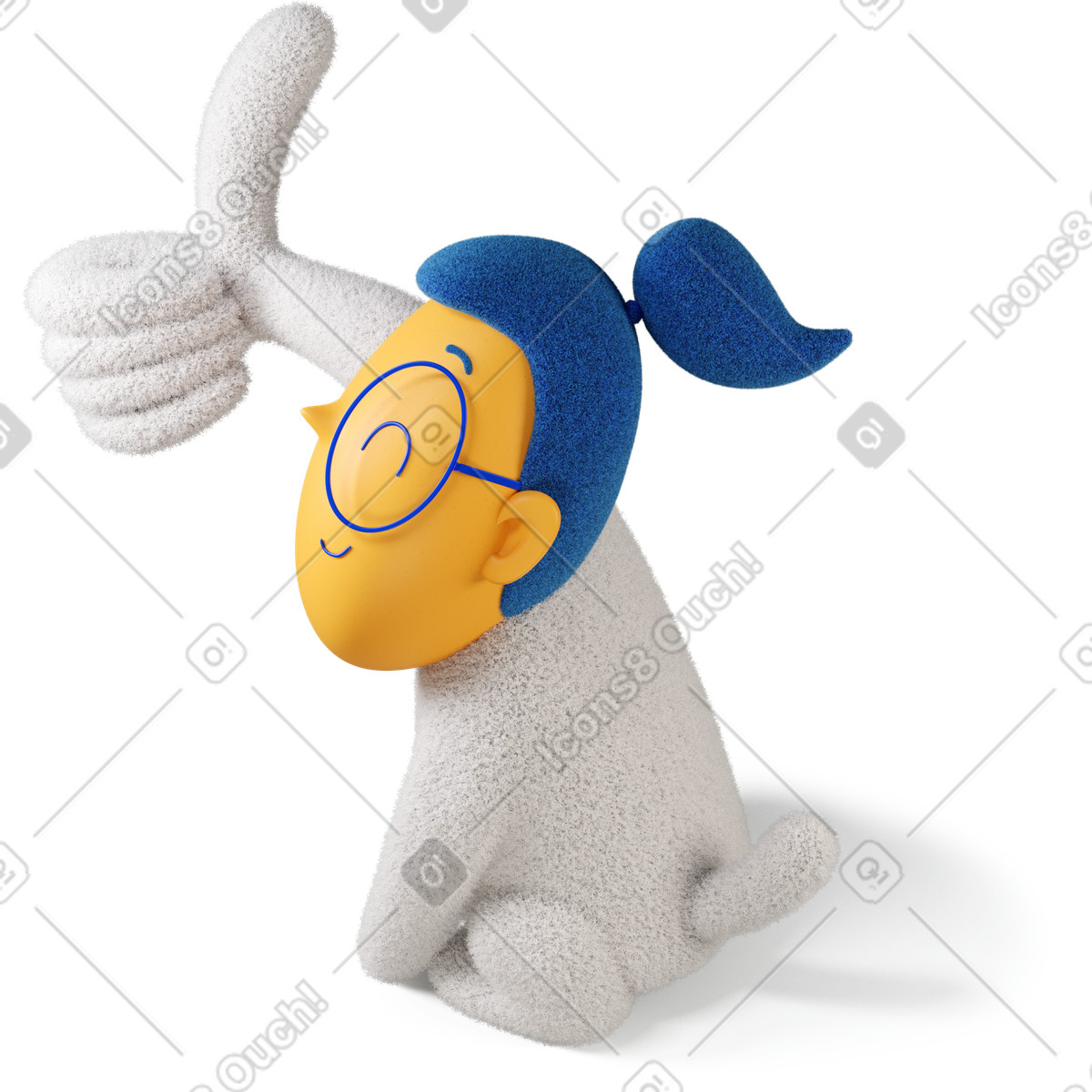 Illustration Vue latérale d'une fille qui fait un clin d'œil montrant le pouce vers haut tourné la gauche dans style 3D Buddy à télécharger aux formats PNG, SVG