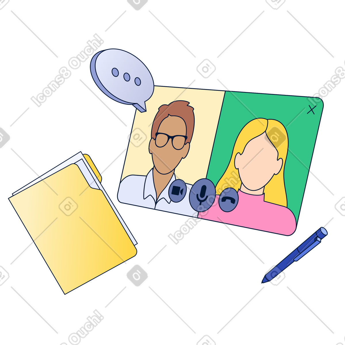 Ilustração de Coworkers in video chat, Online communication of office workers em no estilo Neat para baixar em PNG, SVG