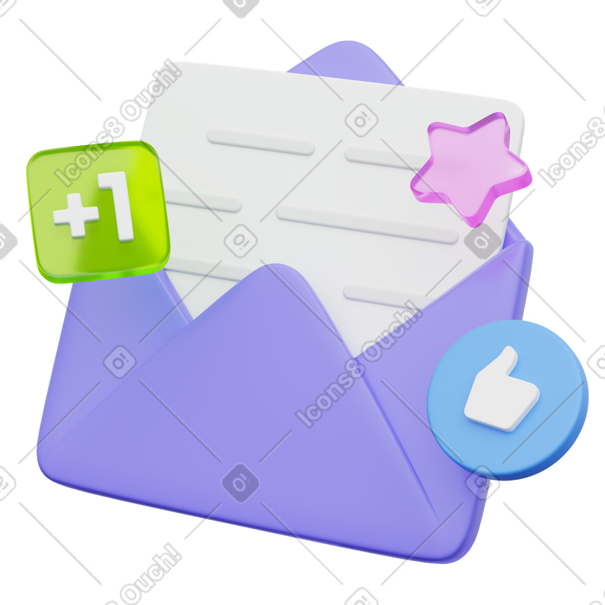 Email engagement with envelope and thumbs up badge illustrazione in stile 3D Playful scarica in PNG, SVG