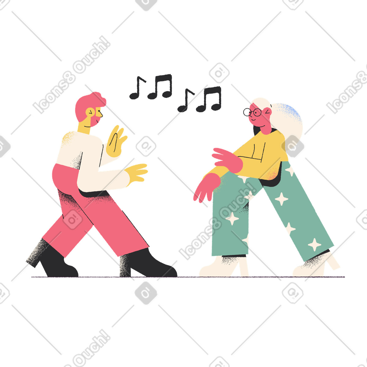 Dancing together with music notes, Fun party activity illustration in Pablo style download in PNG, SVG