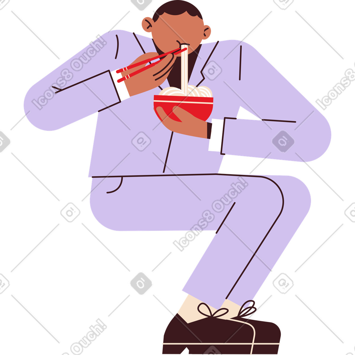 Man eating noodles with chopsticks illustration in Folks style download in PNG, SVG