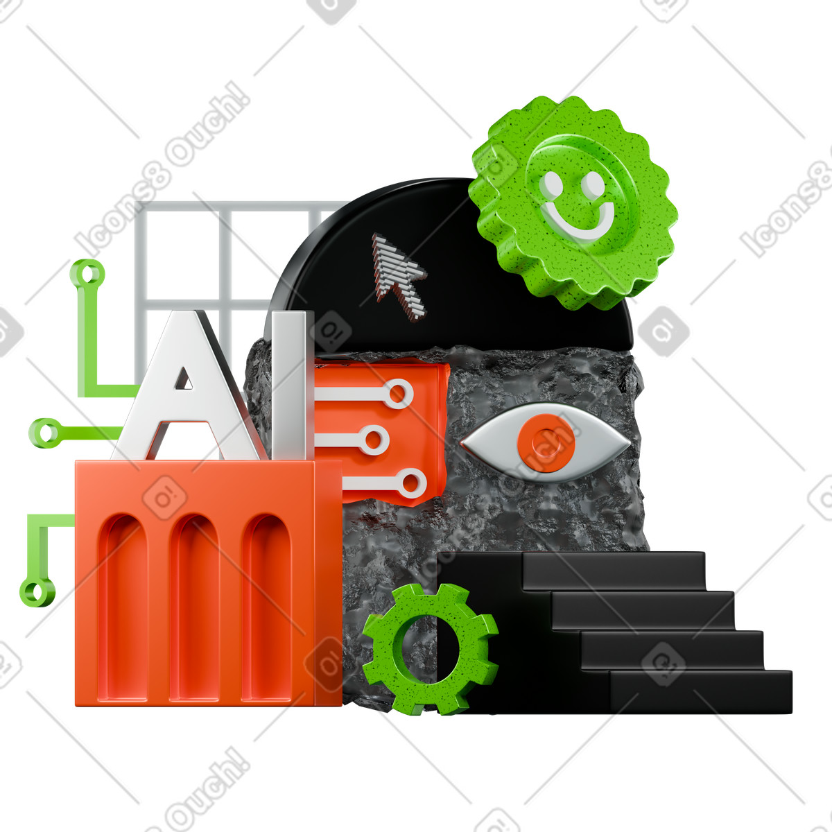 AI technology and machine vision, Data processing and digital intelligence illustration in PNG, SVG