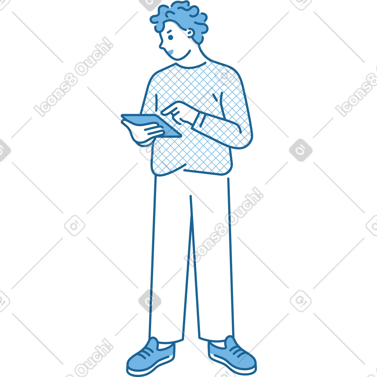 Natty スタイルの タブレットを手に持つ男性 のイラストをPNG、SVG形式でダウンロード