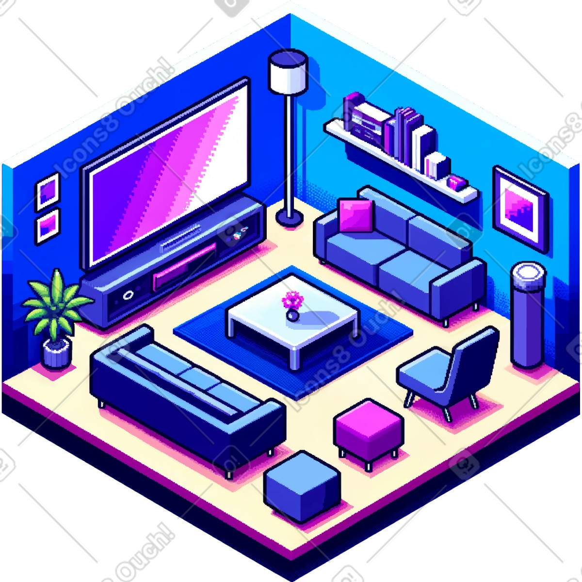 Ilustración Interior moderno salón con tv en estilo Rooms a descargar en PNG y SVG
