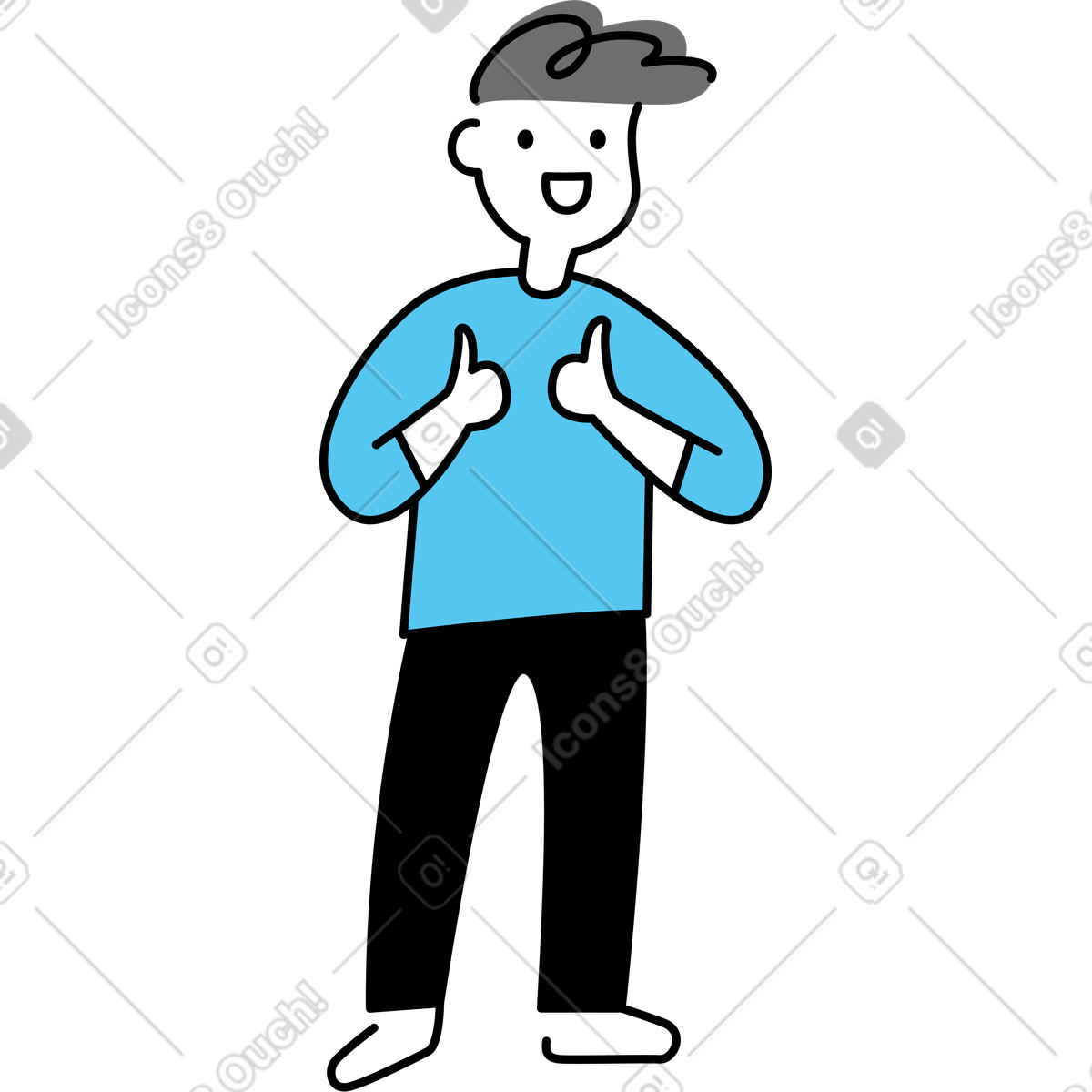 Ilustração de Jovem mostrando os polegares para cima em no estilo Mochi baixar em PNG, SVG
