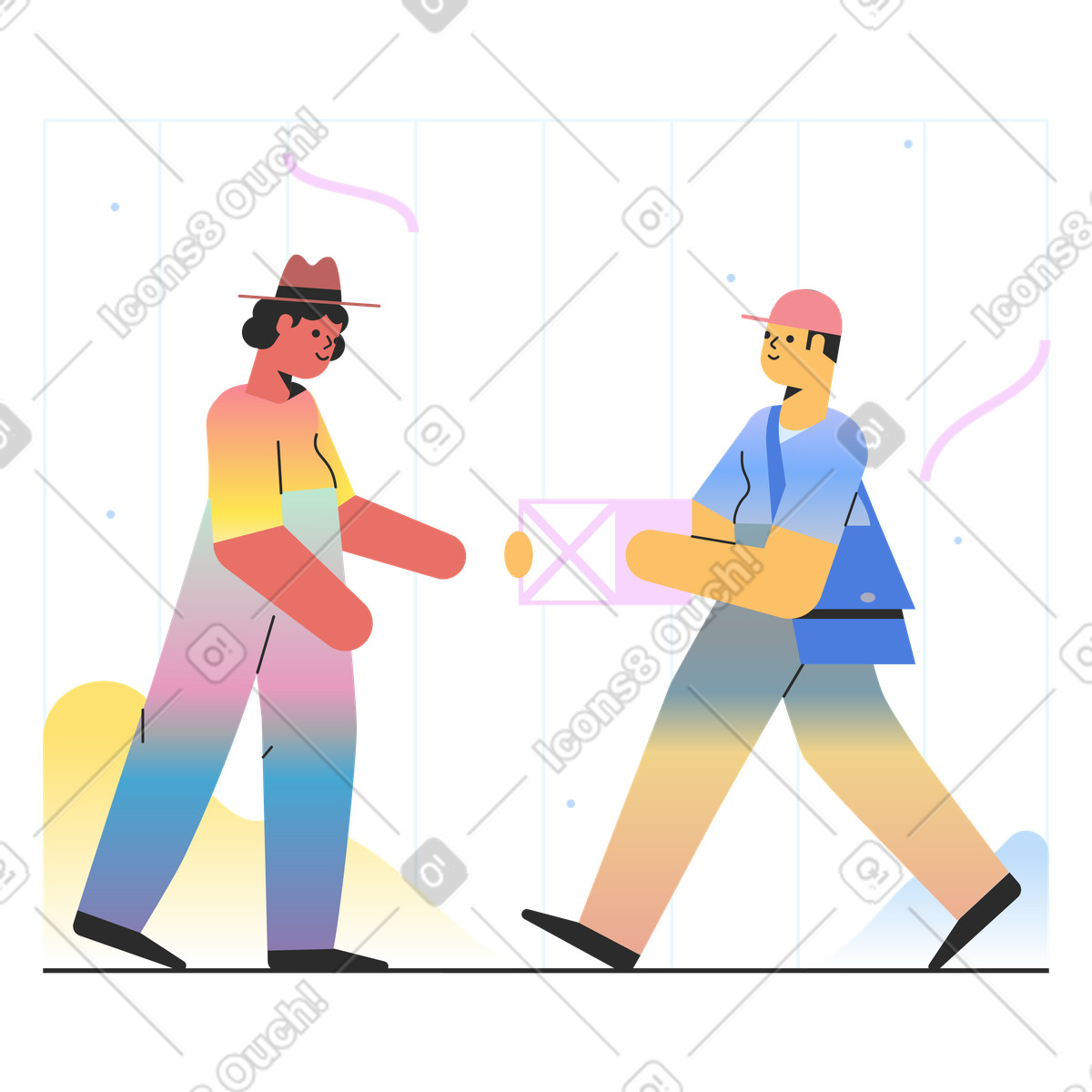 Ilustração de Entregador dando um pacote para o homem em no estilo Marginalia baixar em PNG, SVG